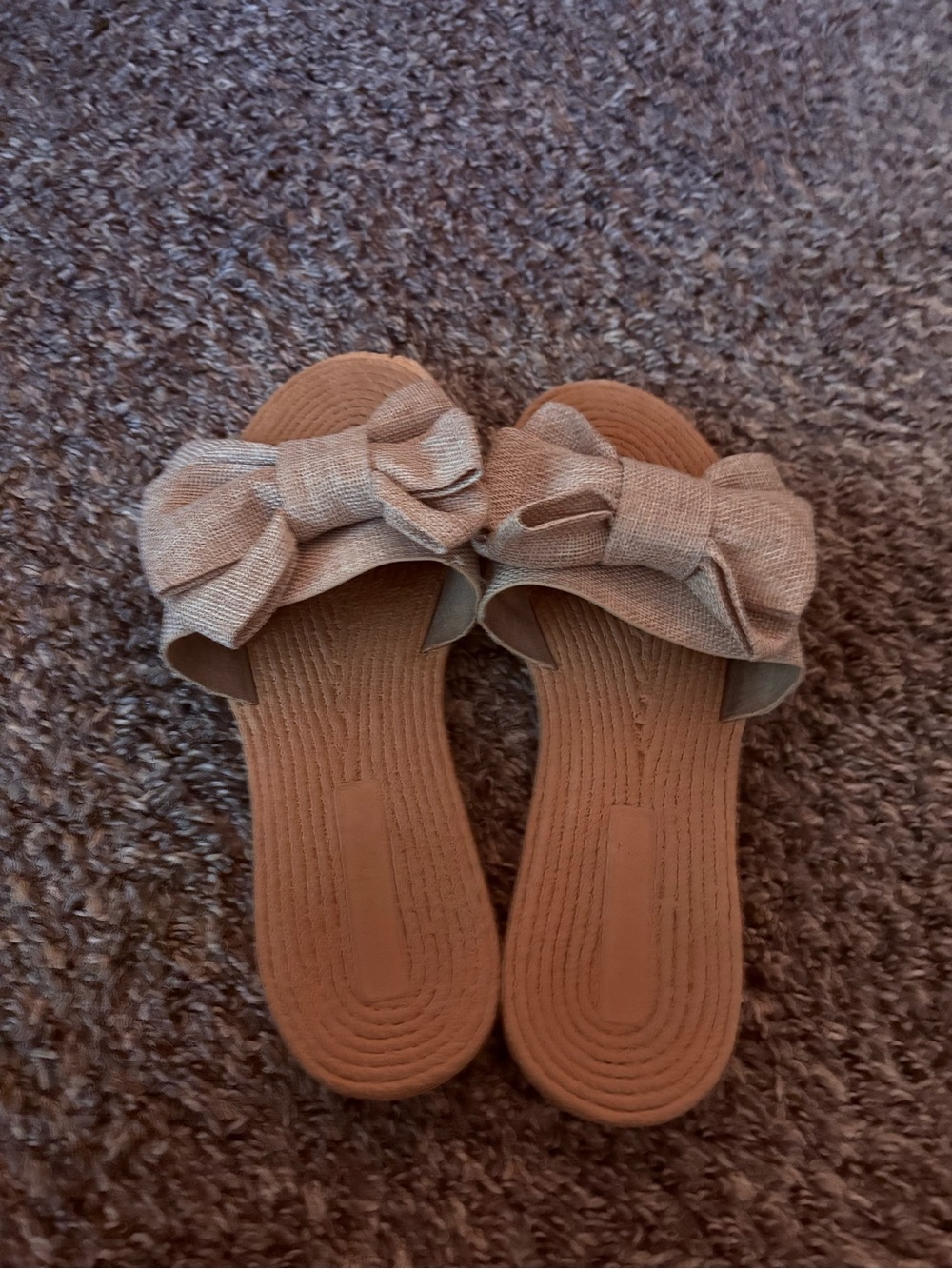 Bow Front Slip-On Sandals in Beige for Women